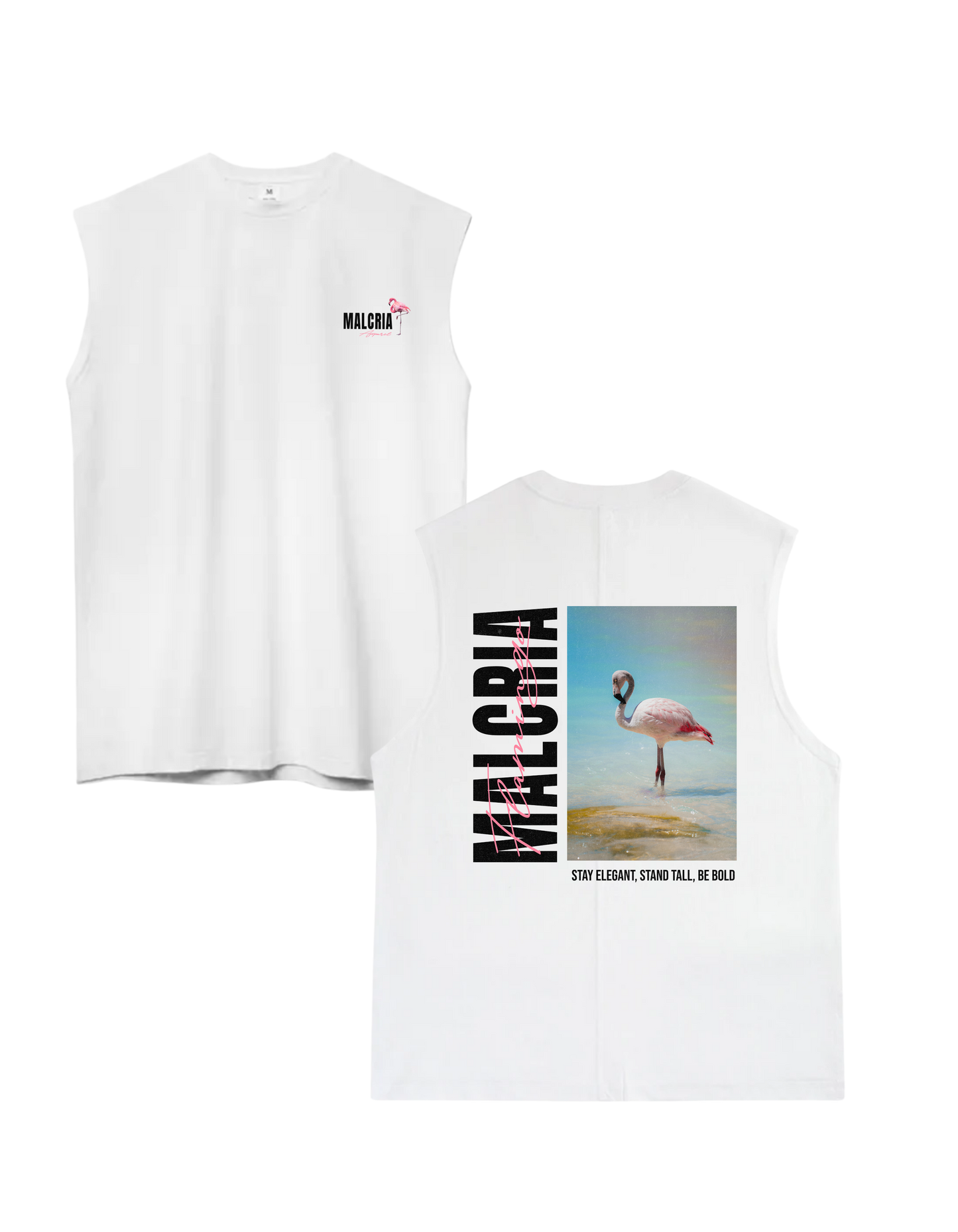 Flamingo White Oversized Sleeveless Wide Shoulder Tank Top