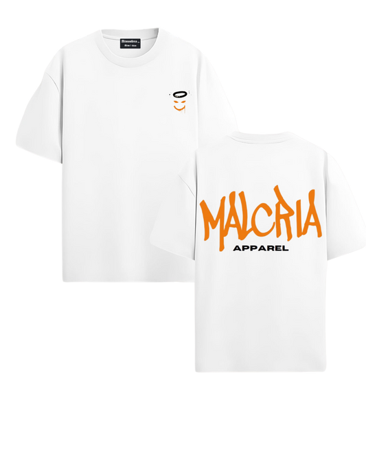 Camiseta Blanca Oversized Malcria Naranja Graffiti Vol. 1