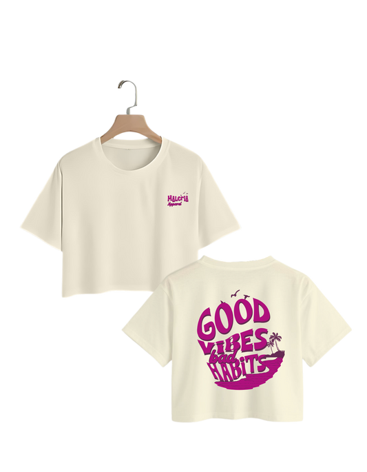 Good Vibes Bad Habits Ivory Crop Top