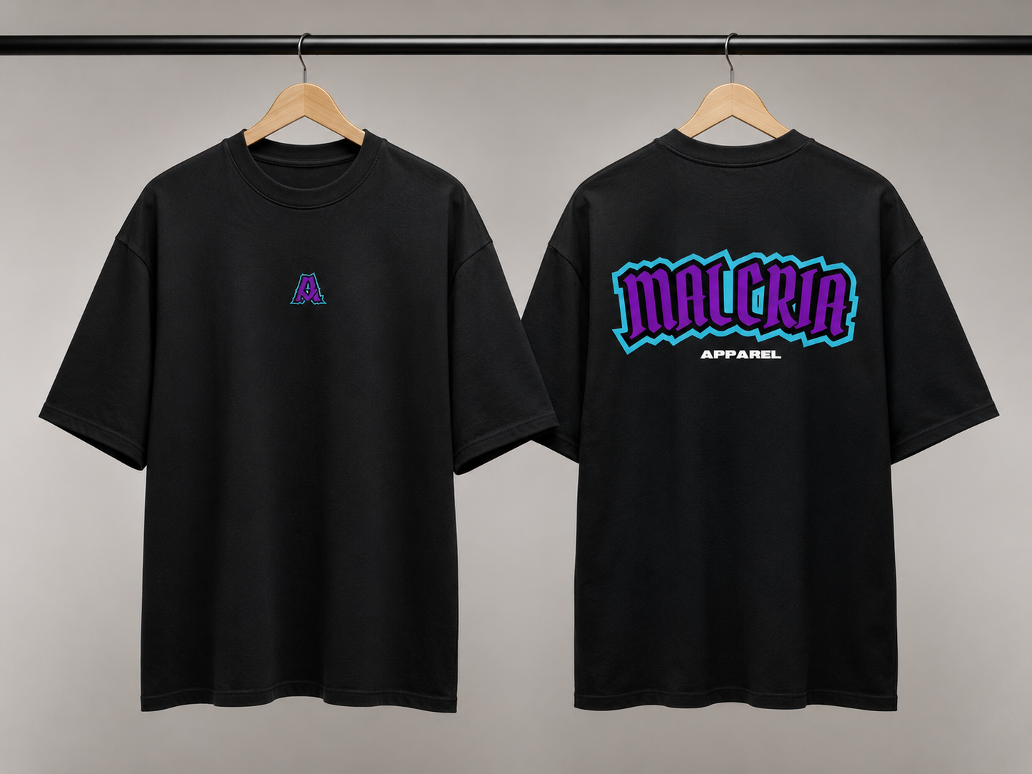 Malcria Vol.2 Purple/Aqua Black Oversized T-Shirt